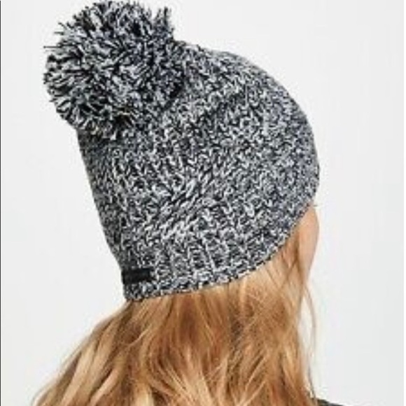 NWT Rebecca Minkoff black white marled Pom Pom beanie hand warmer designer set - Picture 1 of 7